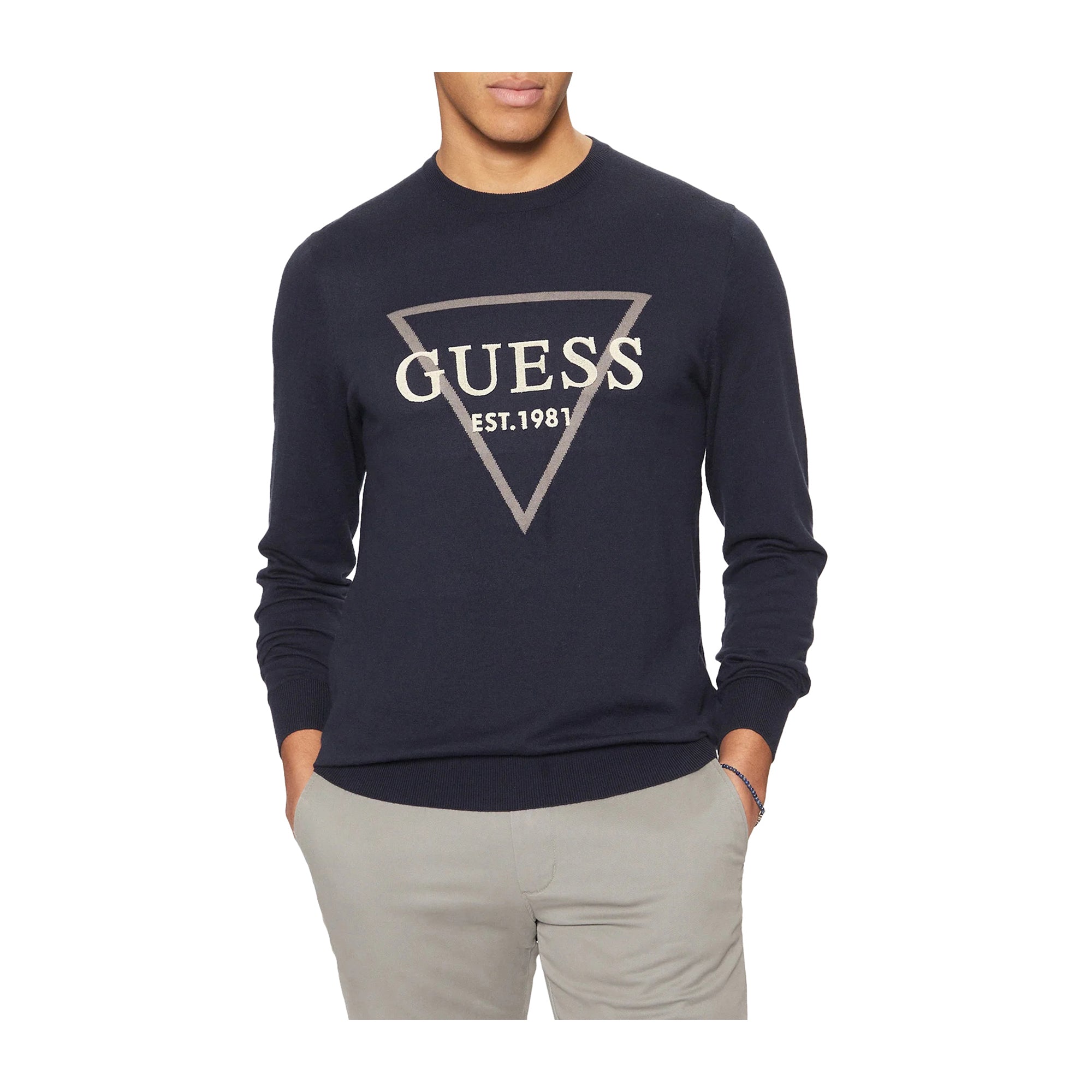 Guess Maglione Uomo Fabian Blu scuro con logo