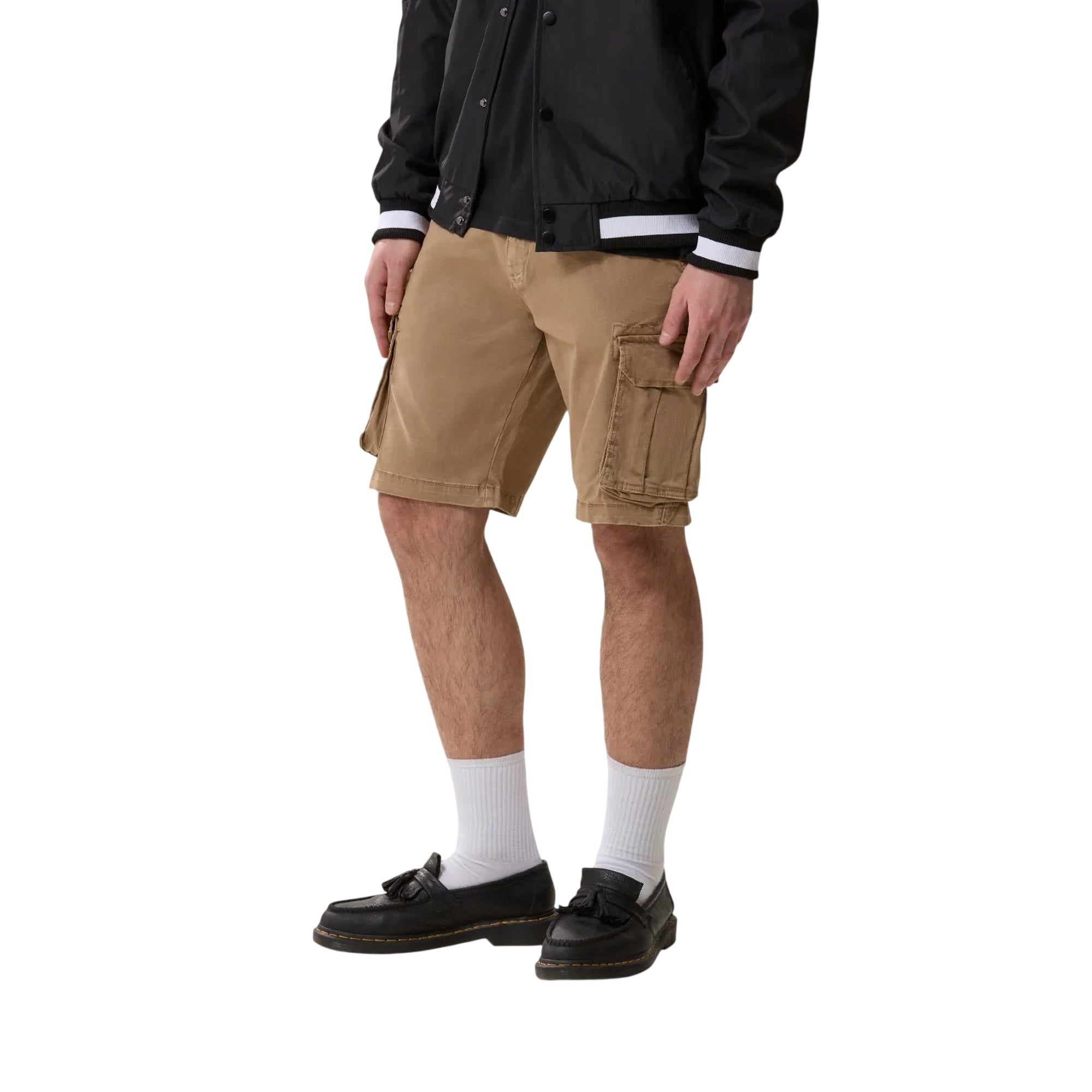 Bermuda cargo Uomo con logo retro Beige modello frontale