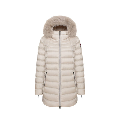 Piumino Donna Medio cappuccio con pelliccia Panna