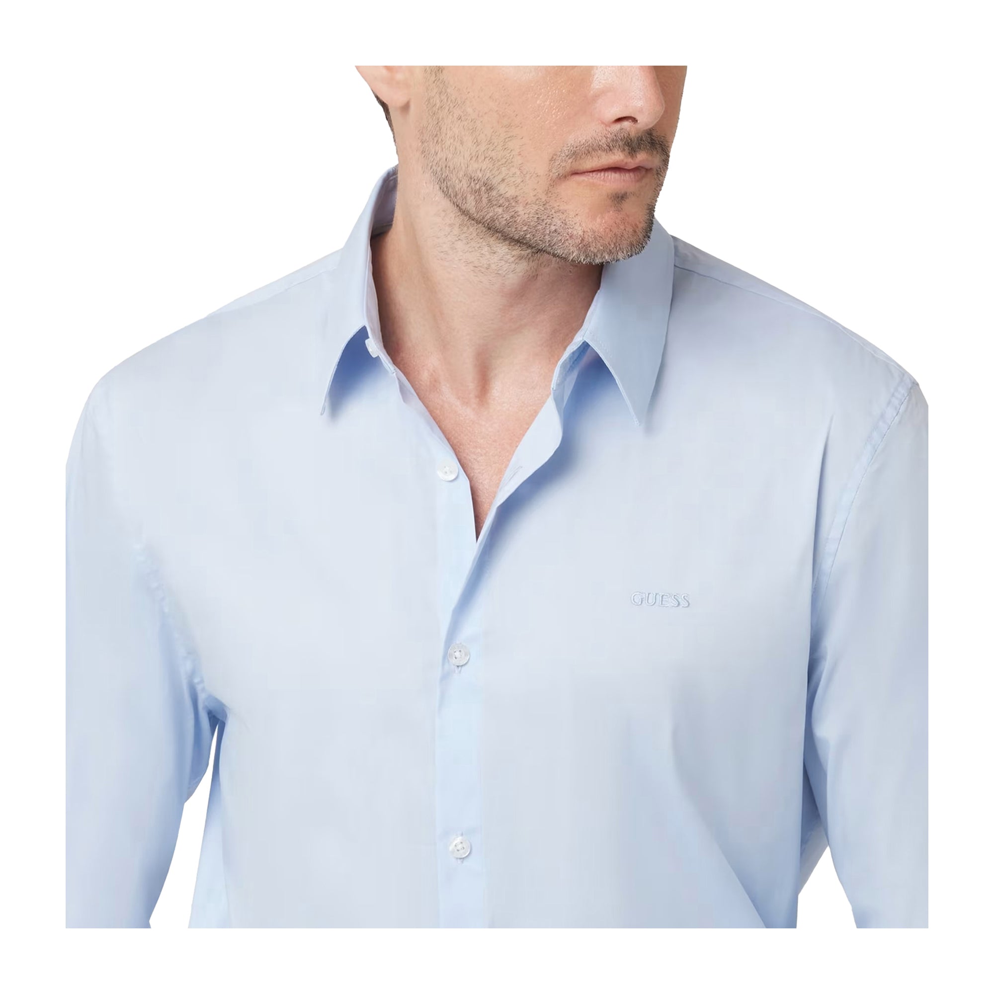 Guess Camicia Uomo Slim tinta unita Azzurro