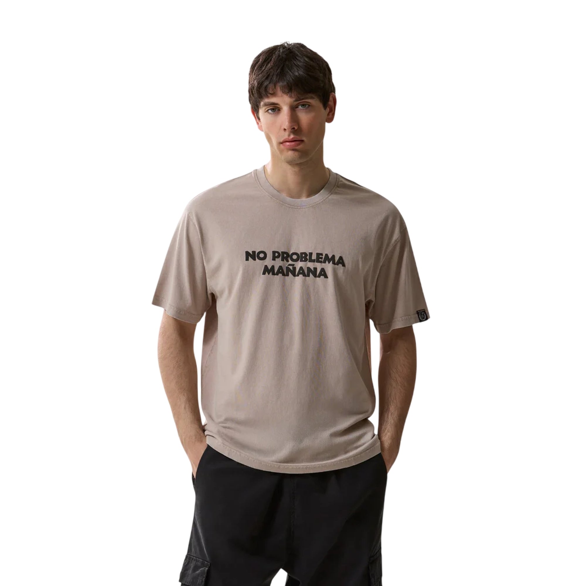 T-shirt Uomo Beige stampa "No Problema Manana" modello frontale