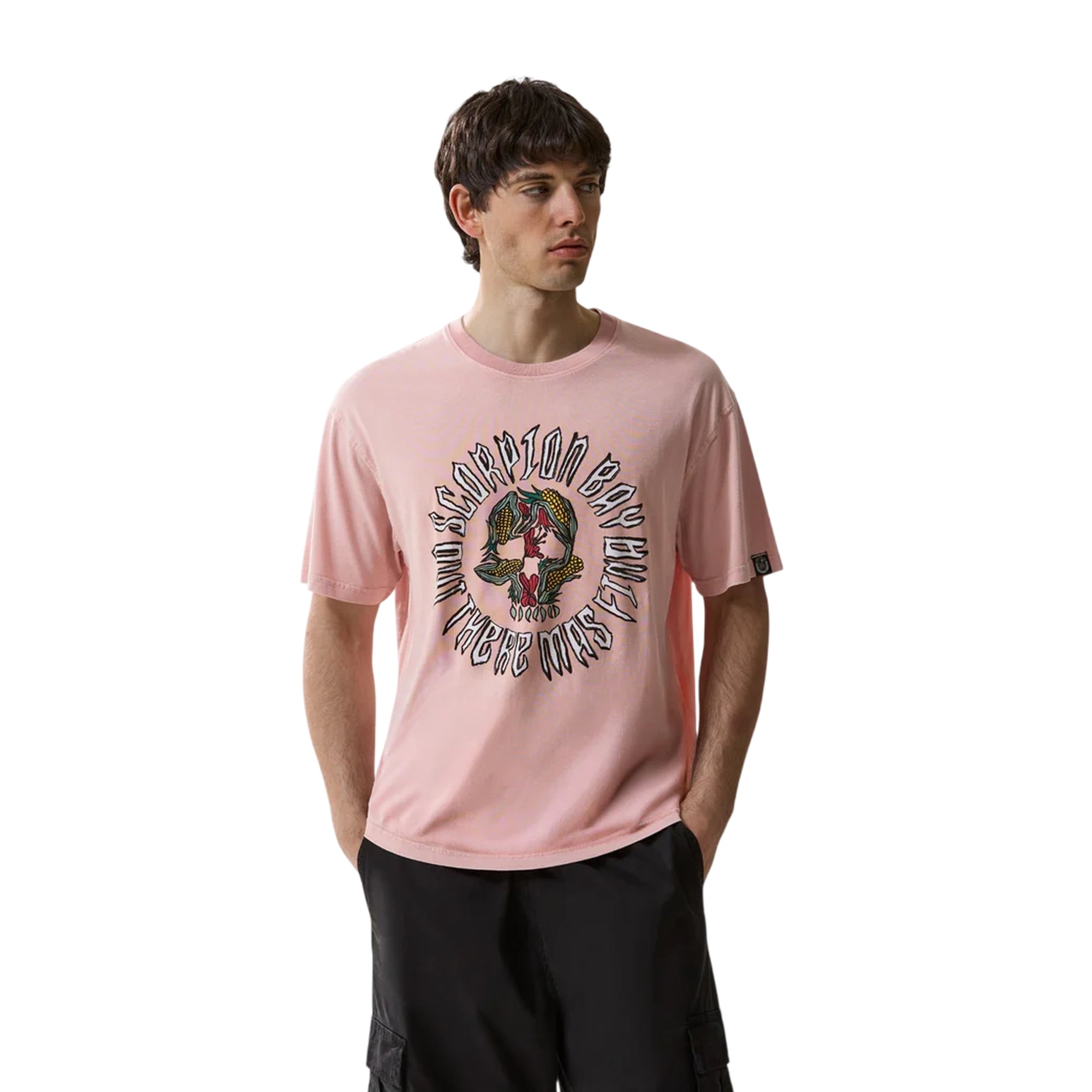T-shirt Uomo rosa con stampa "Choclo Skull" modello frontale