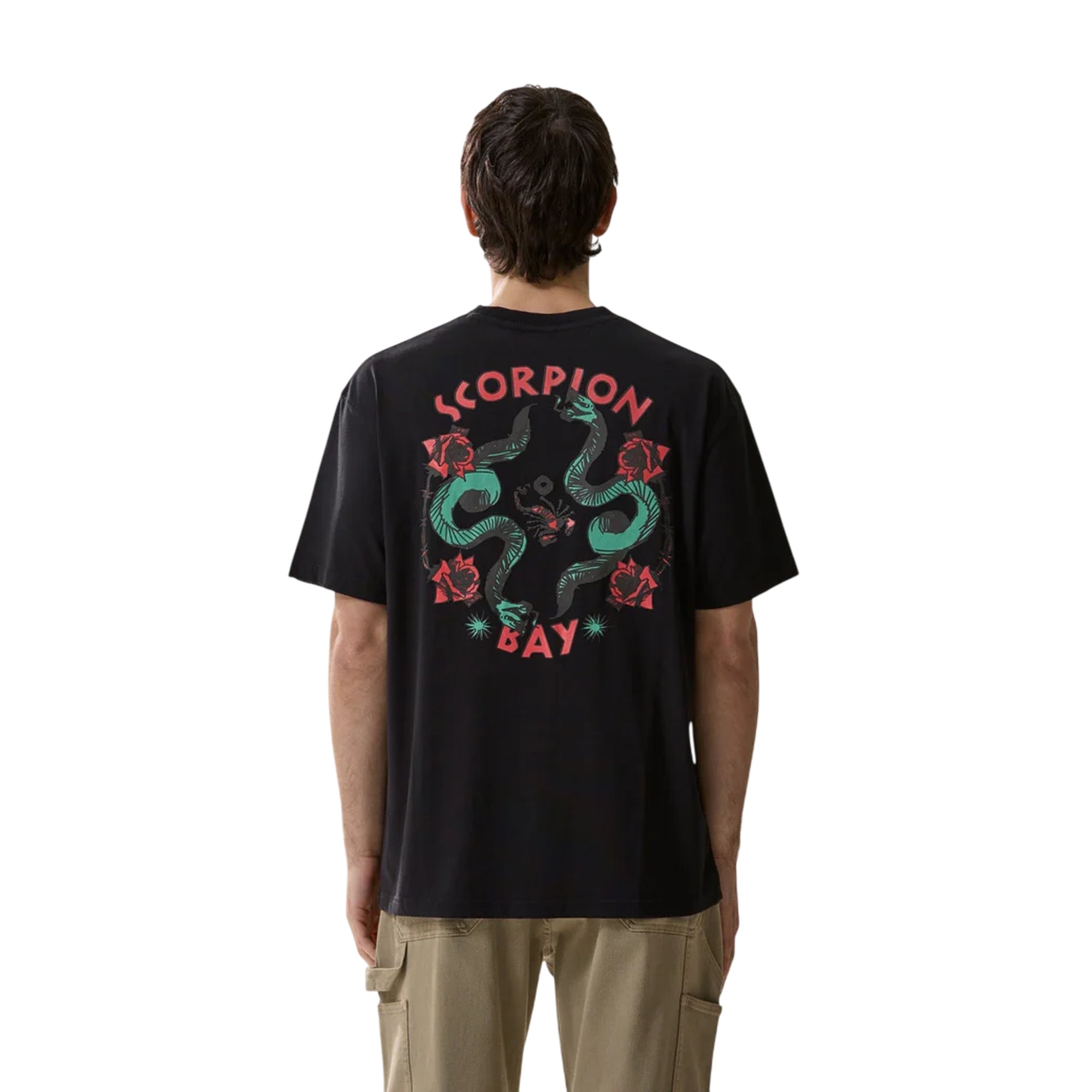 T-shirt Uomo Nera stampa "Snakes'N'Roses" modello retro