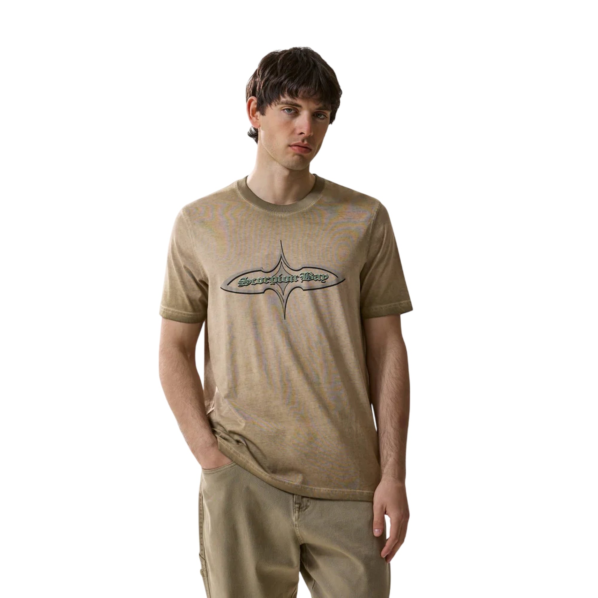 T-shirt Uomo Beige stampa "Surf Tribe" modello frontale