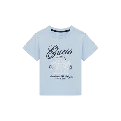 T-shirt Junior Celeste, con stampa frontale e maniche corte