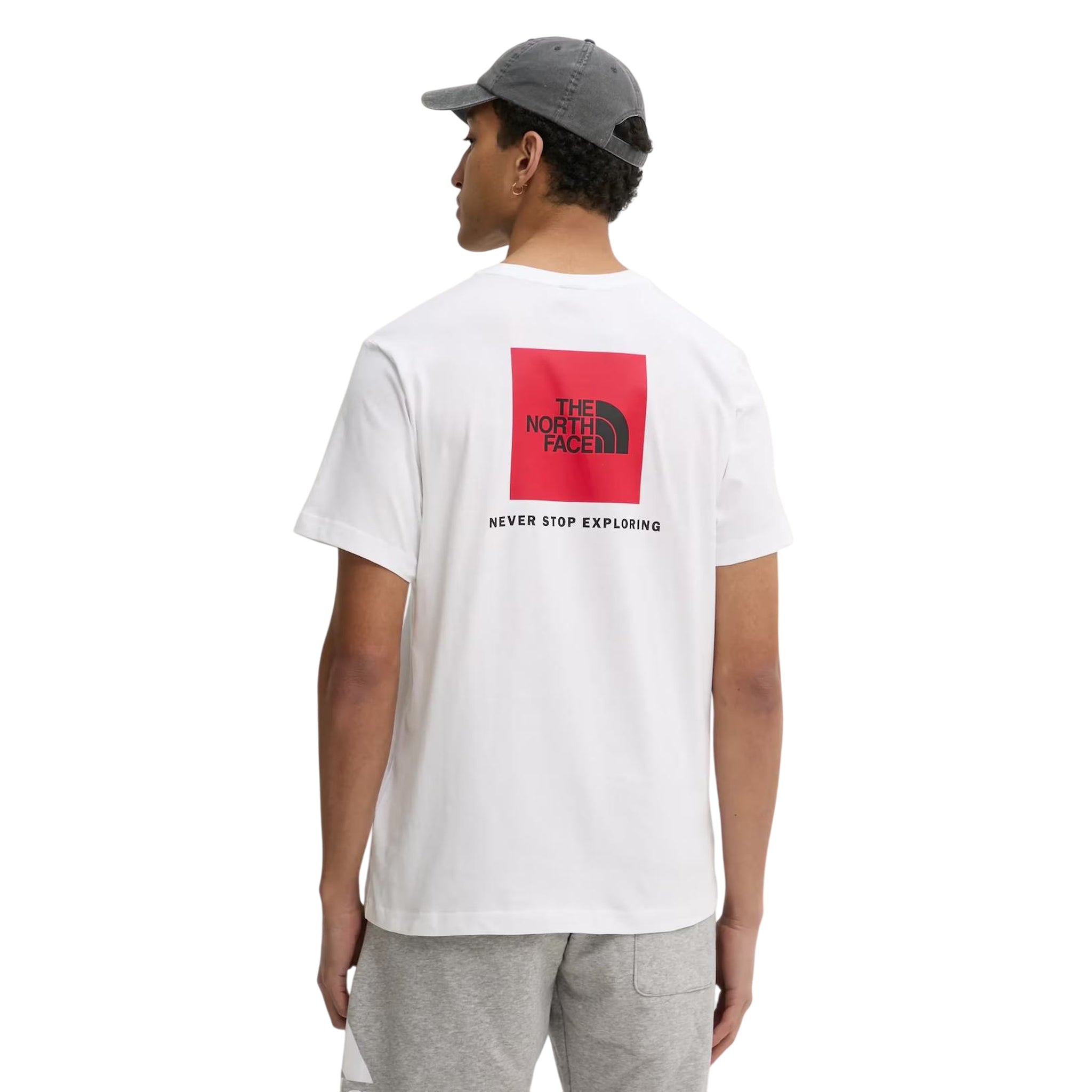 T-Shirt Uomo Bianca con Red Box sul retro modello retro