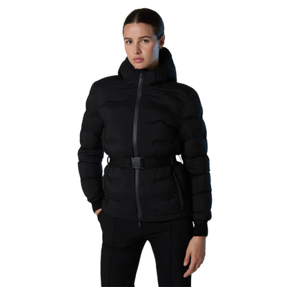 Piumino Donna Bowline Nero con cintura modella frontale