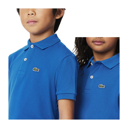 Polo Junior in petit piqué Blu modelli frontali ravvicinati