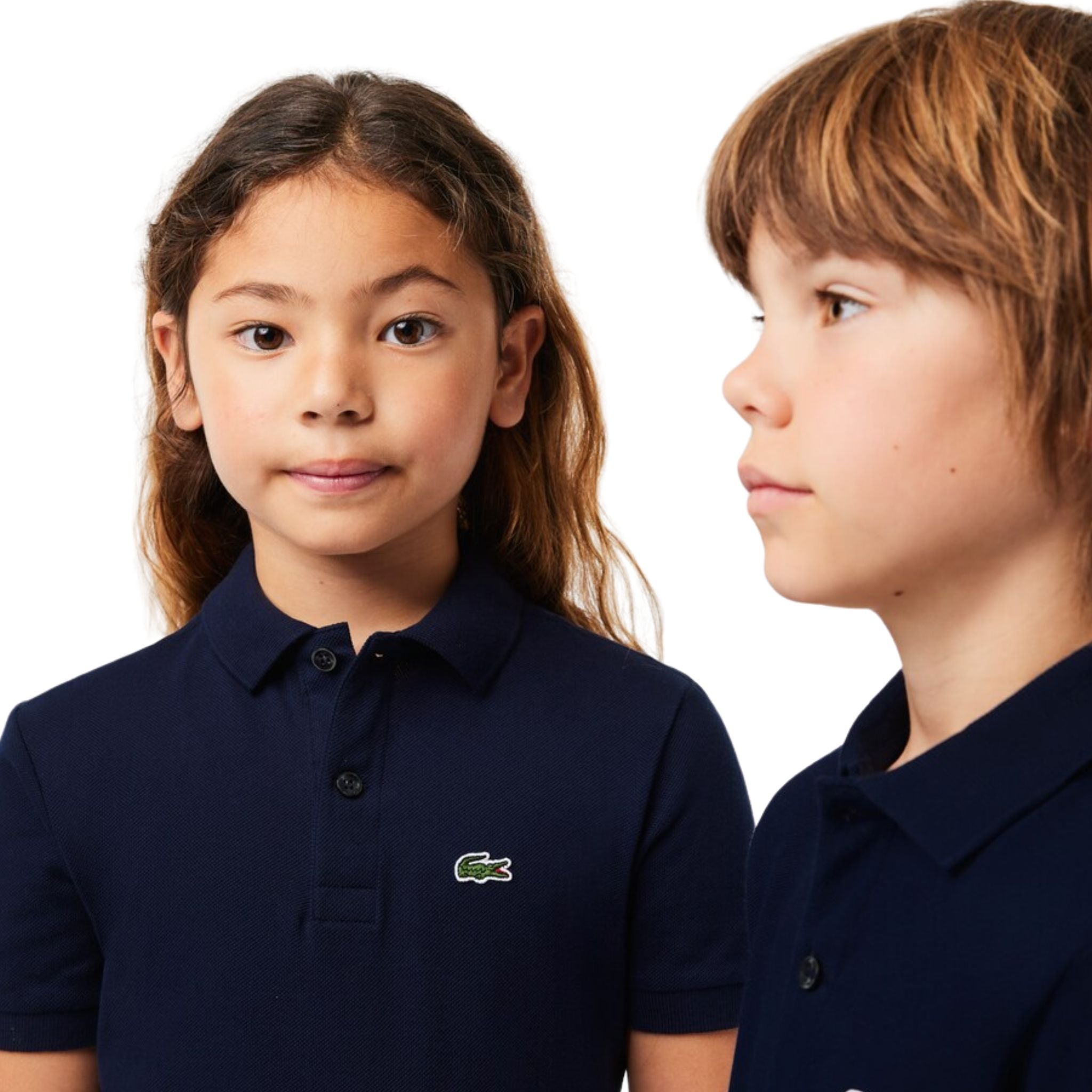 Polo Junior in petit piqué di cotone Blu navy modello ravvicinati