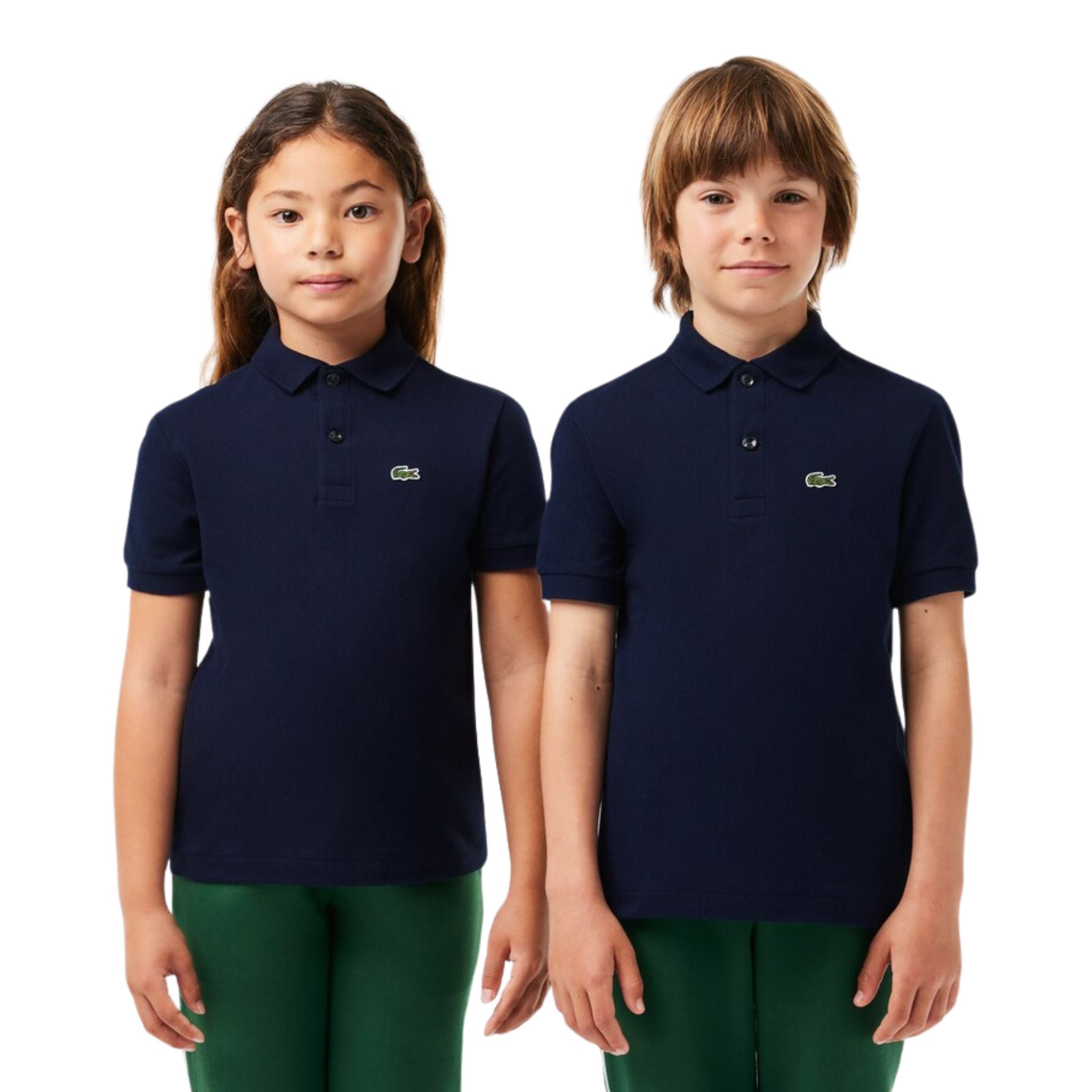 Polo Junior in petit piqué di cotone Blu navy modello frontali