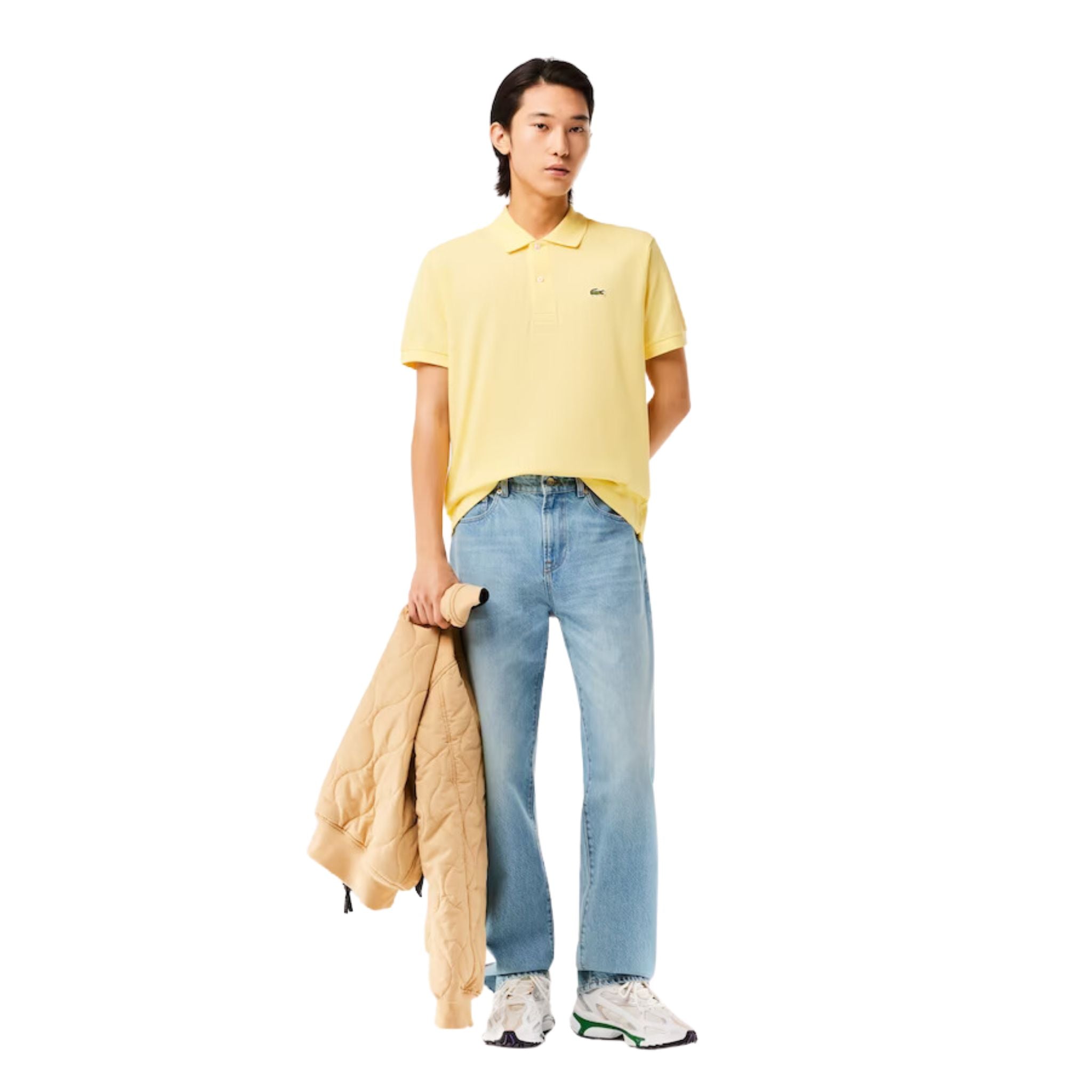 Polo Uomo in piqué di cotone Giallo modello intero frontale