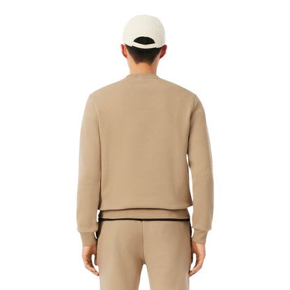 Felpa Uomo Beige a girocollo, dal design minimal, con coccodrillo sul petto 