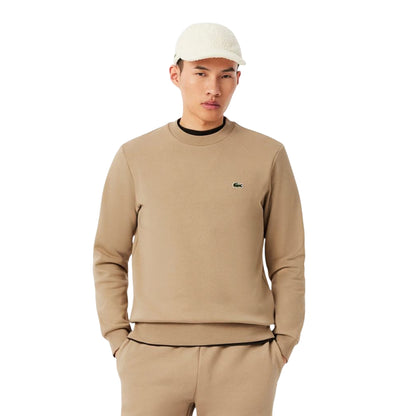 Felpa Uomo Beige a girocollo, dal design minimal, con coccodrillo sul petto 