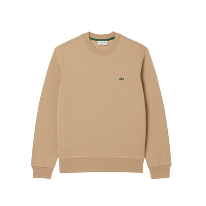 Felpa Uomo Beige a girocollo, dal design minimal, con coccodrillo sul petto 