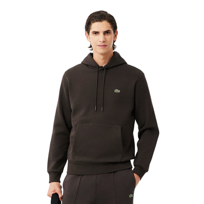 Felpa Uomo Marrone a tinta unita, con tasca a marsupio, in pile