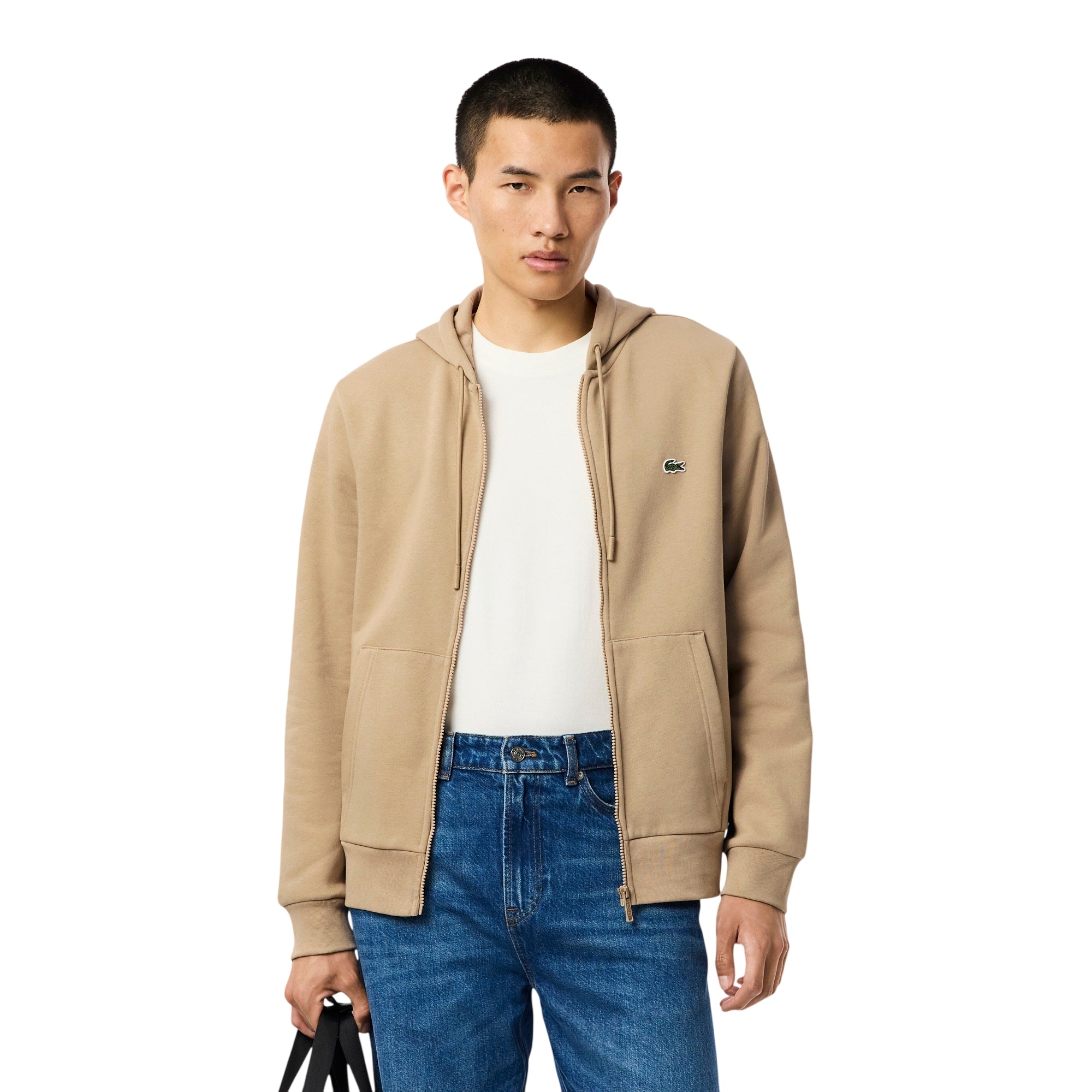Felpa Uomo full zip, in pile con coccodrillo sul petto