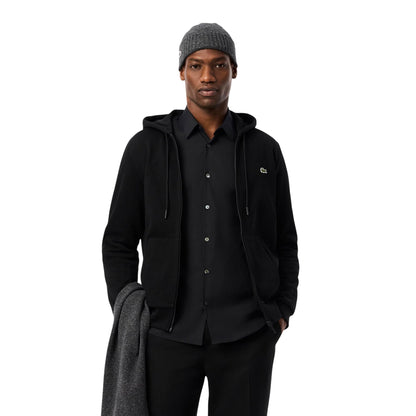Felpa Uomo Nera full zip, in pile con coccodrillo sul petto