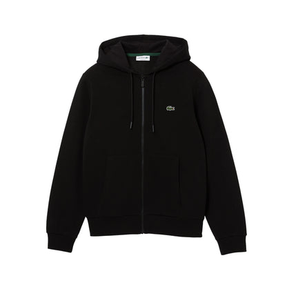 Felpa Uomo Nera full zip, in pile con coccodrillo sul petto