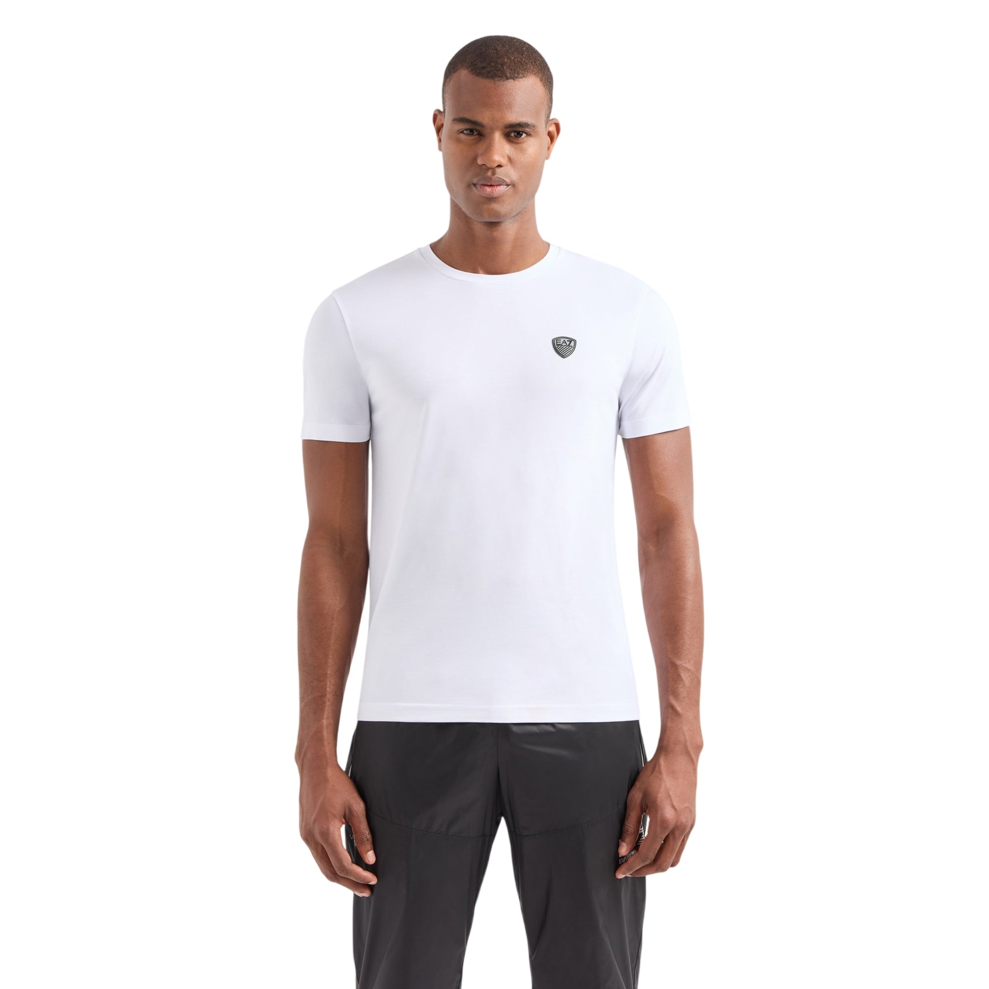 T-shirt Uomo aderente Bianca, girocollo, con scudetto logo