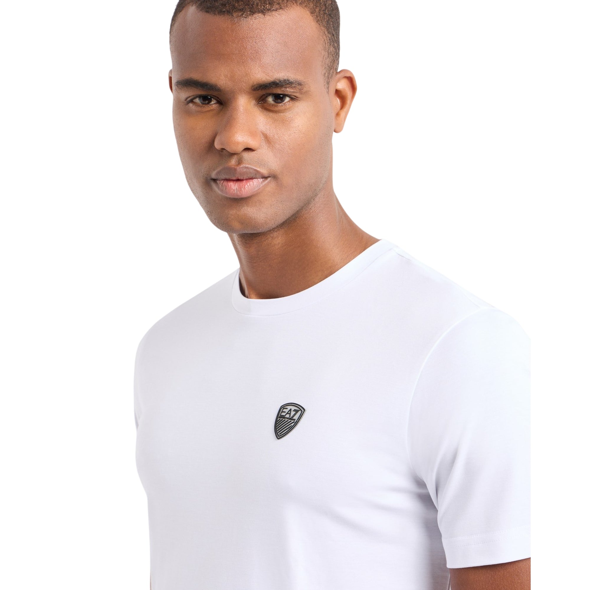 T-shirt Uomo aderente Bianca, girocollo, con scudetto logo