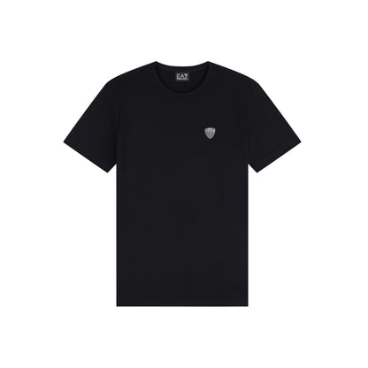 T-shirt Uomo aderente Nera, girocollo, con scudetto logo