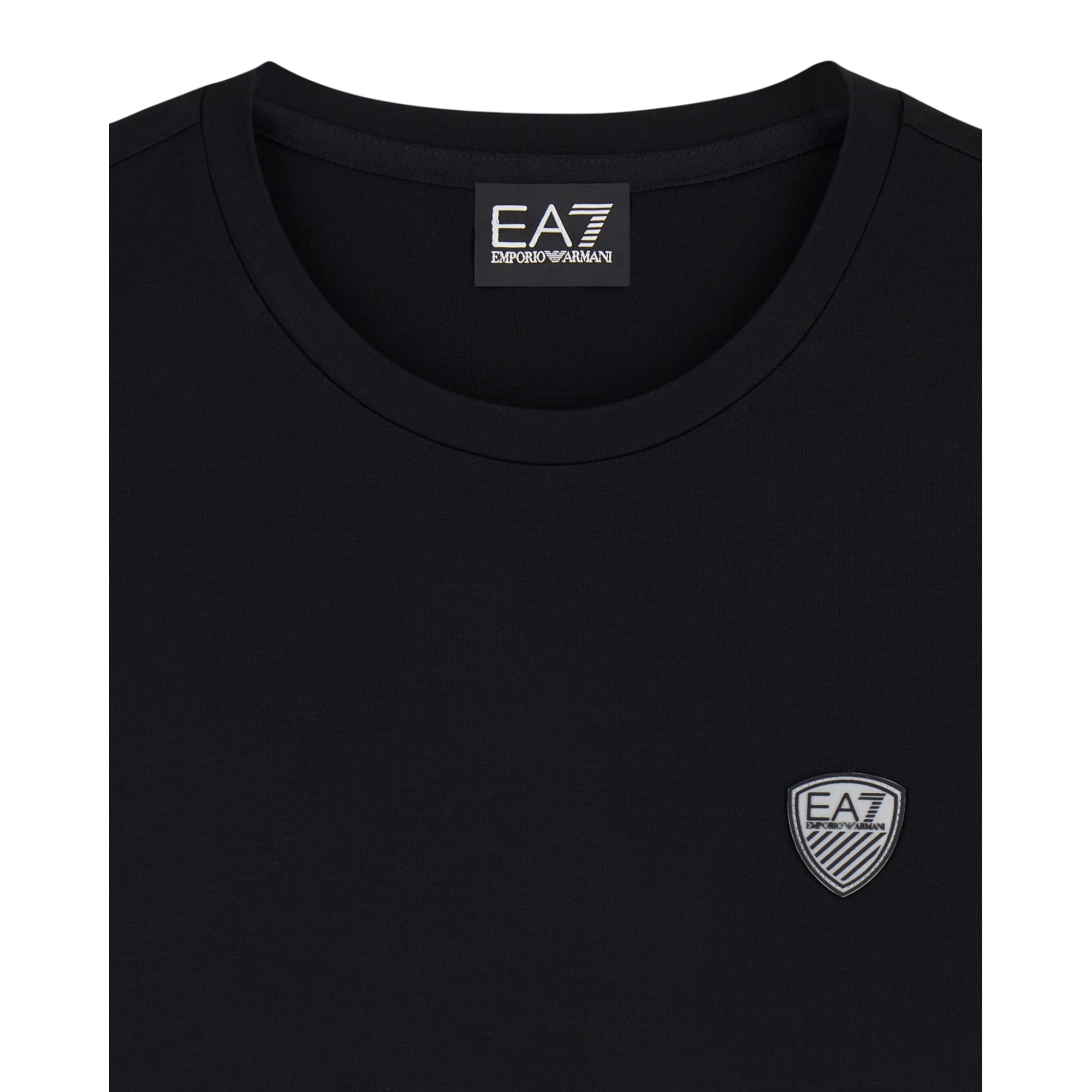 T-shirt Uomo aderente Nera, girocollo, con scudetto logo