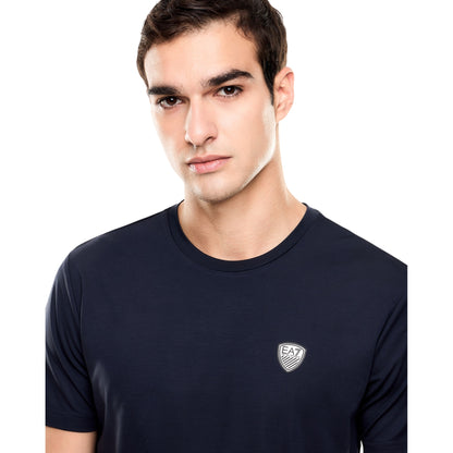 T-shirt Uomo aderente Blu, girocollo, con scudetto logo