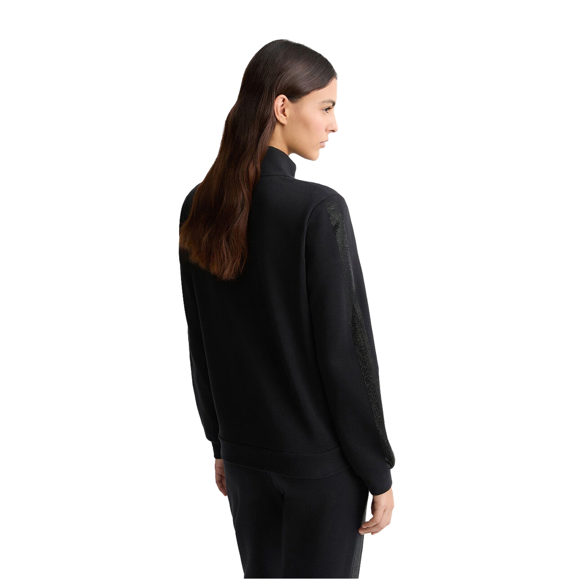 Felpa Donna con zip e strass Nero modella retro