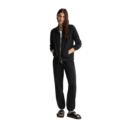 Felpa Donna con zip e strass Nero modella intera frontale