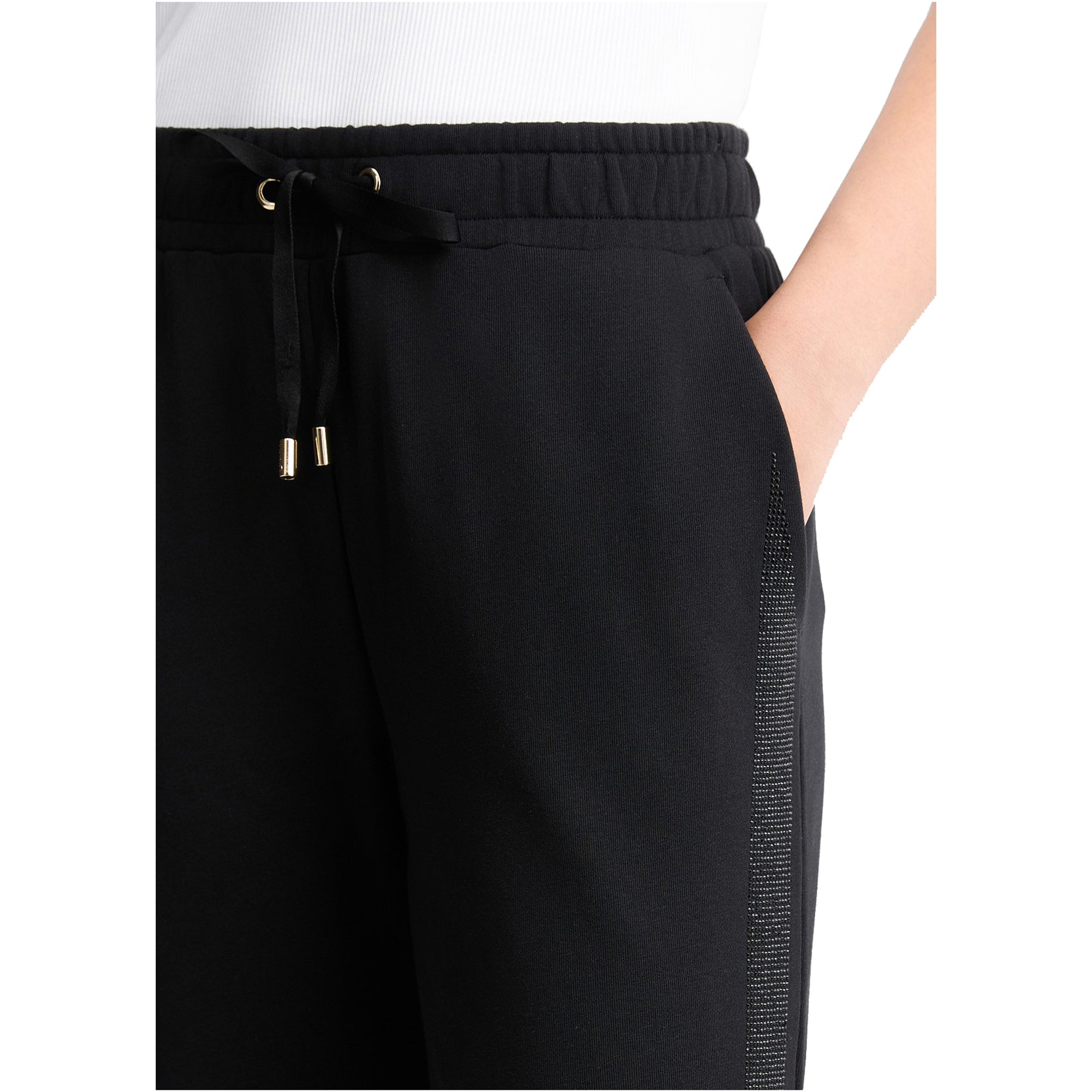 Pantaloni Donna in felpa Nero dettaglio tasca e coulisse