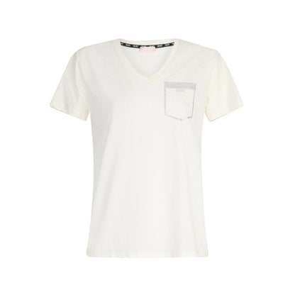 T-shirt Bianca da Donna con taschino strass