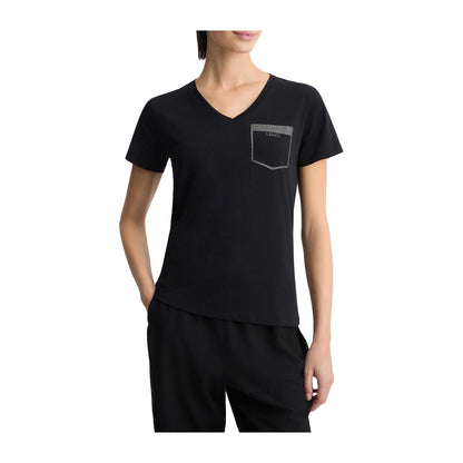 T-shirt Donna taschino strass Nero modella frontale