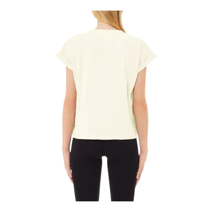 T-shirt Donna in cotone con logo Bianco modella retro