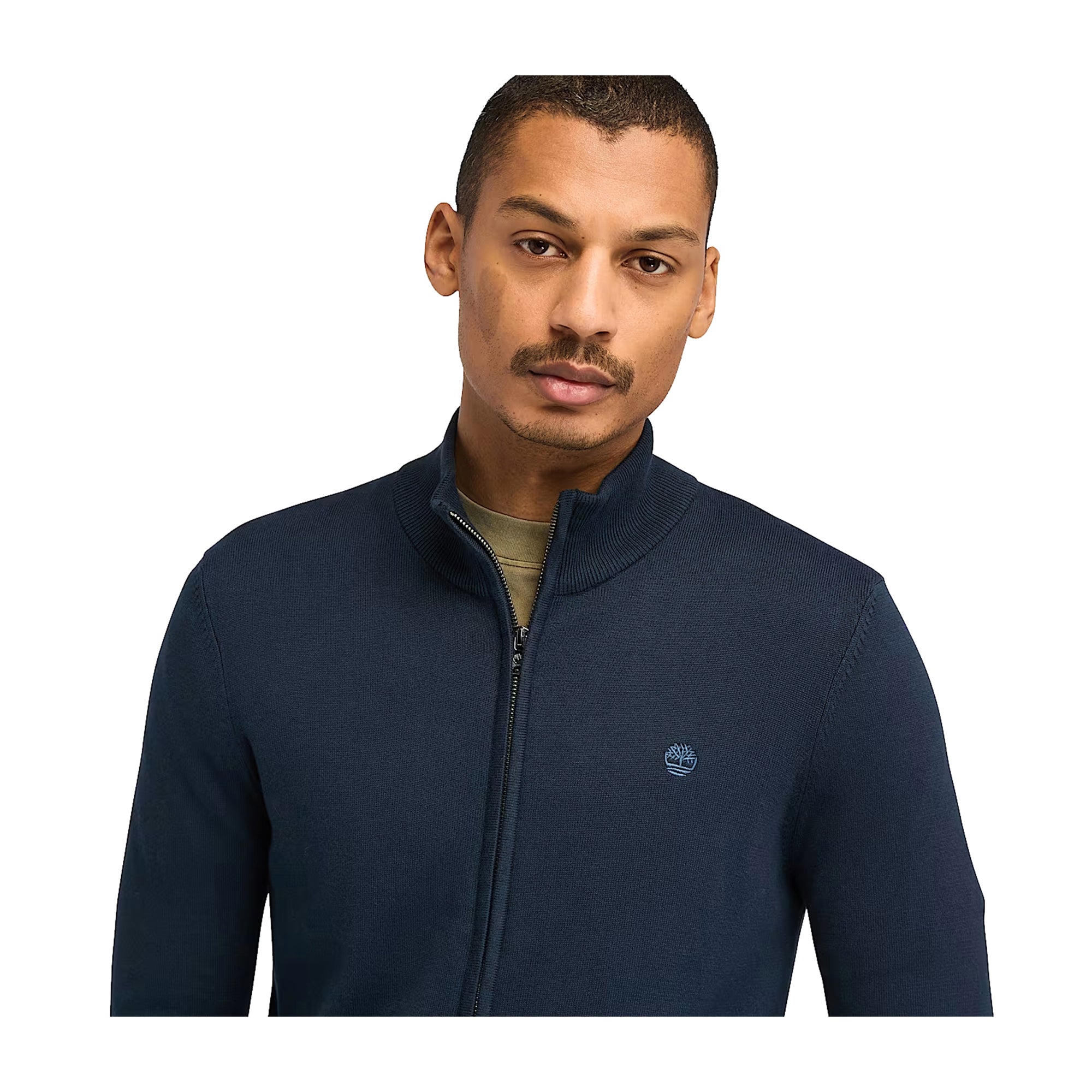 Maglione Uomo con zip Williams River Blu scuro modello frontale ravvicinato