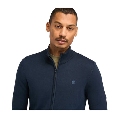 Maglione Uomo con zip Williams River Blu scuro modello frontale ravvicinato
