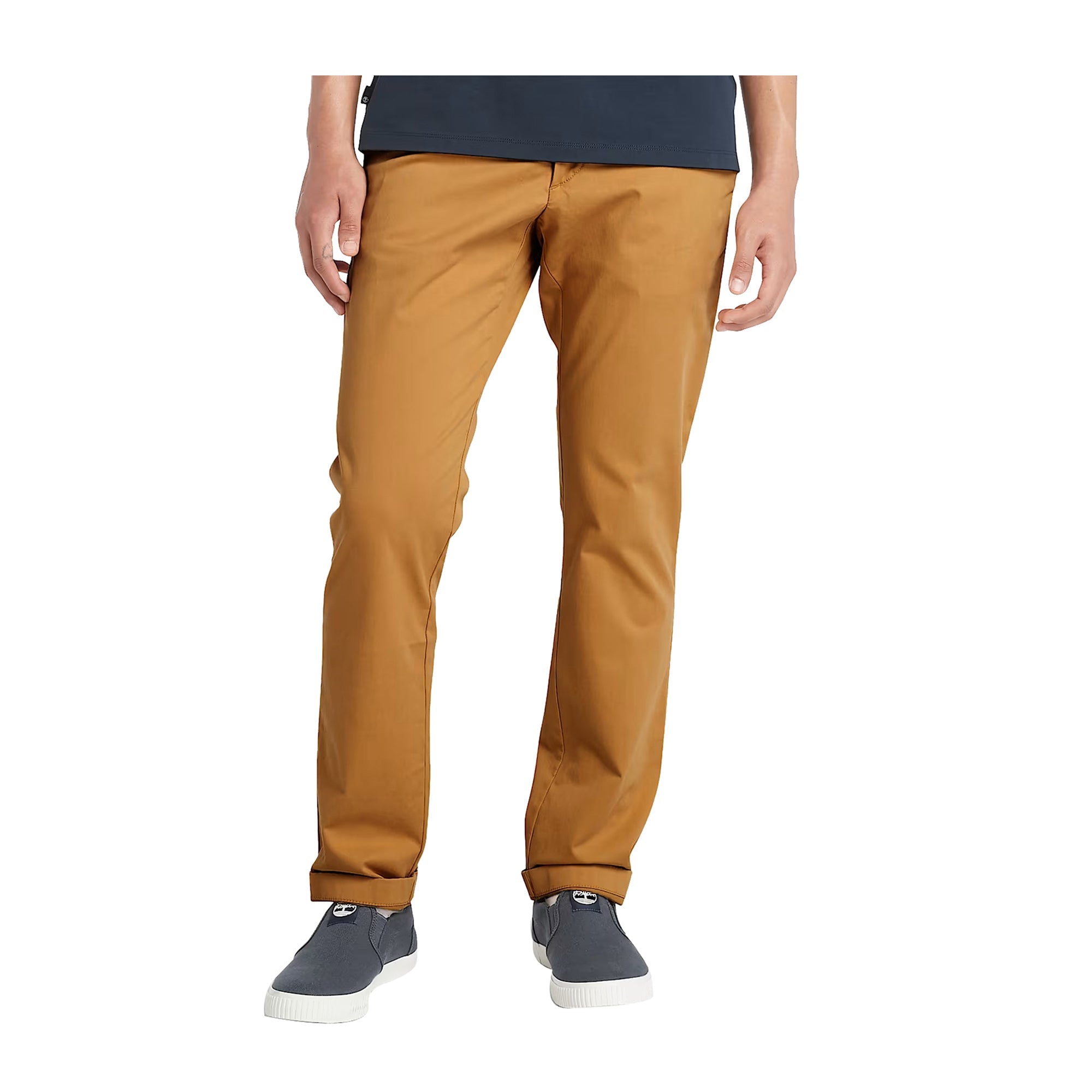 Pantaloni Chino Uomo Twill elasticizzato Giallo modello frontale