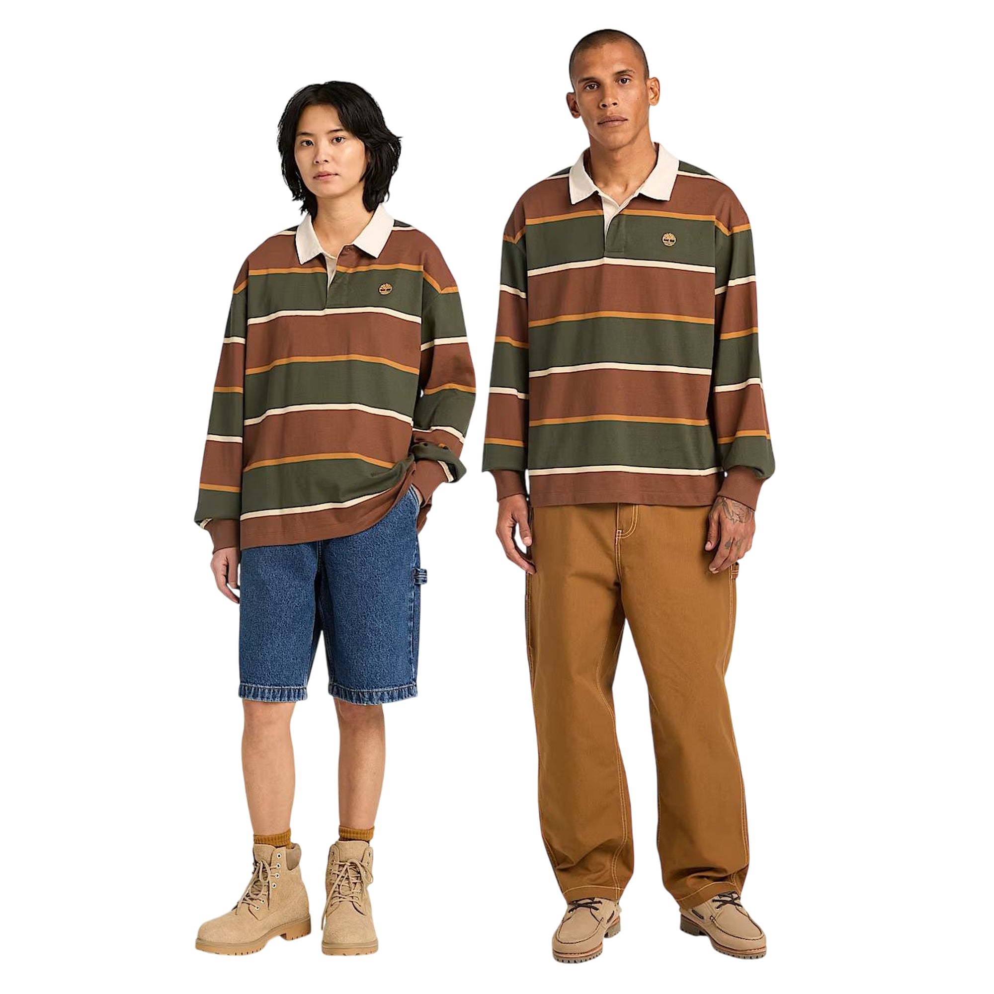 Polo Rugby unisex a righe verde scuro e marrone scuro