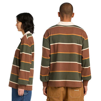 Polo Rugby unisex a righe verde scuro e marrone scuro