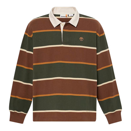 Polo Rugby unisex a righe verde scuro e marrone scuro