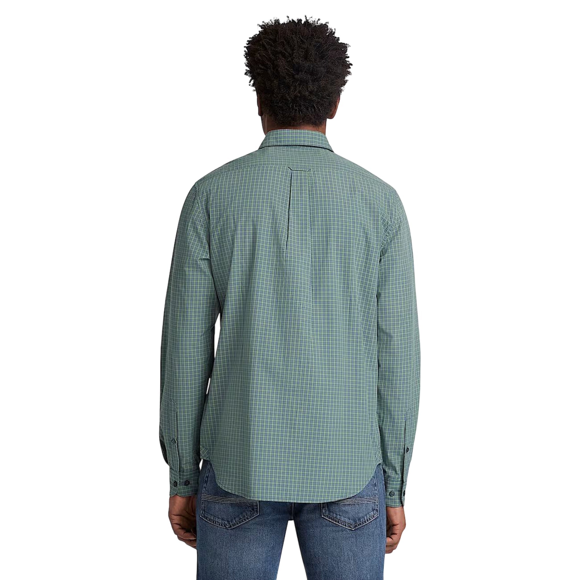 Camicia in cotone a micro quadri da uomo in verde scuro