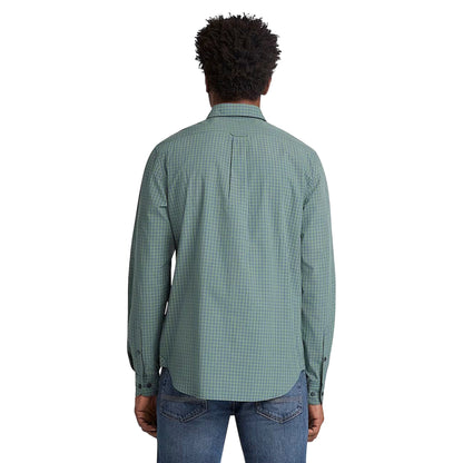 Camicia in cotone a micro quadri da uomo in verde scuro