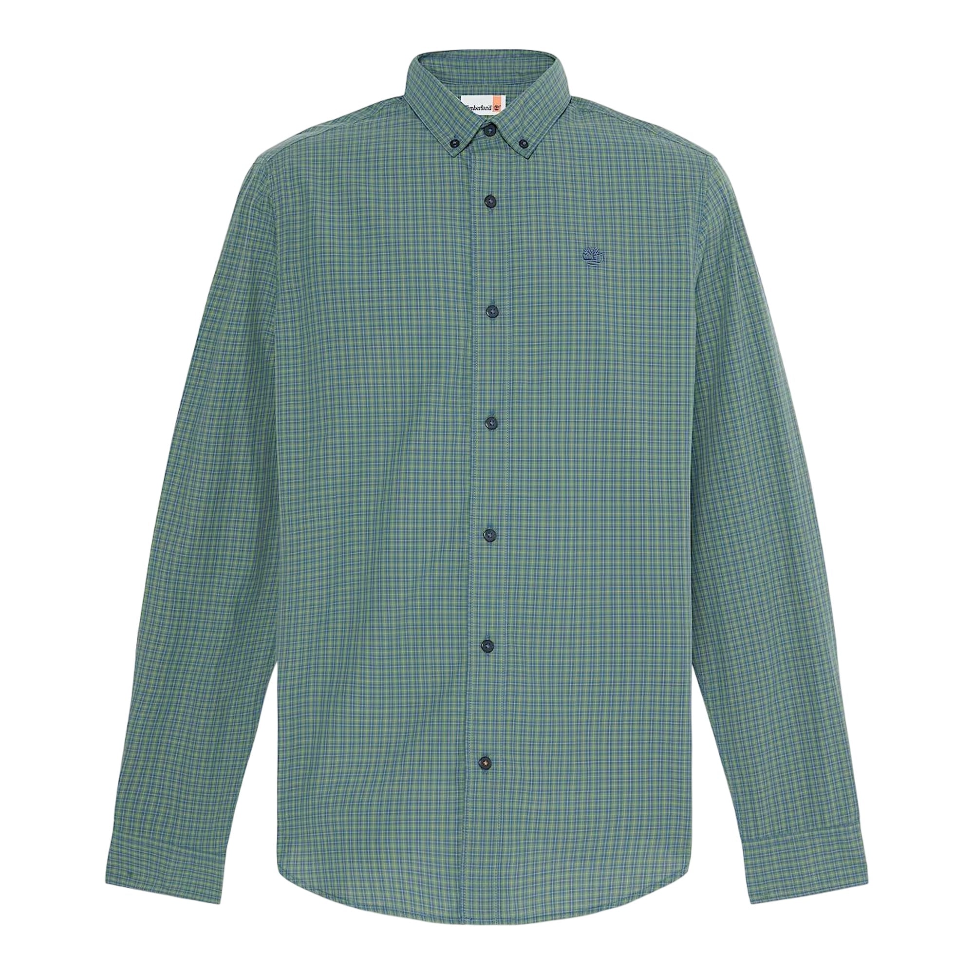 Camicia in cotone a micro quadri da uomo in verde scuro