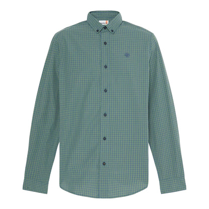 Camicia in cotone a micro quadri da uomo in verde scuro