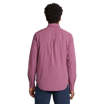 Camicia in cotone a micro quadri da uomo in rosso