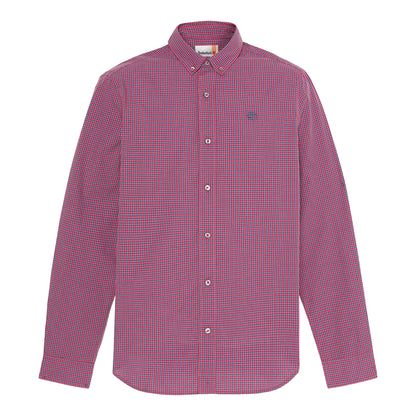 Camicia in cotone a micro quadri da uomo in rosso