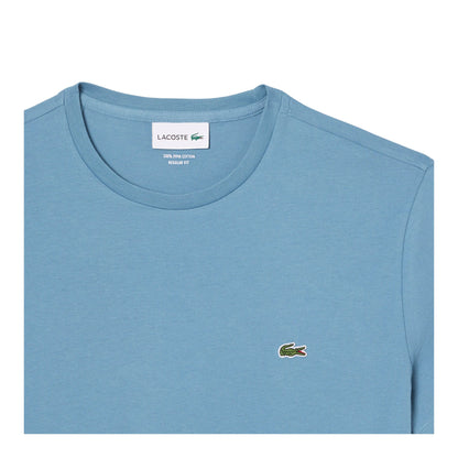 T-shirt Uomo Celeste, con scollatura girocollo e l'iconico coccodrillo verde ricamato