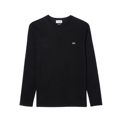 T-shirt Uomo Nera a girocollo, in cotone fine con logo applicato