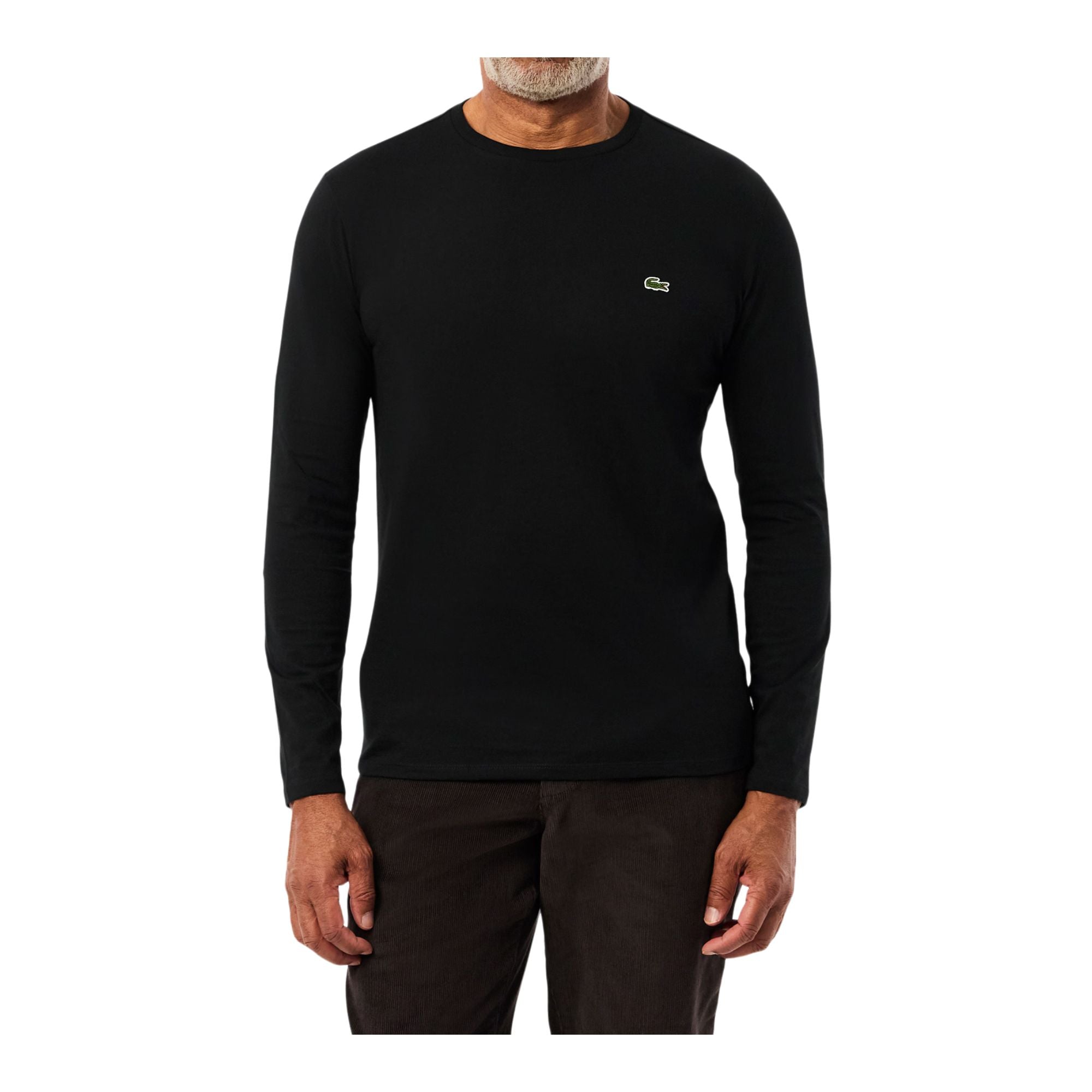 T-shirt Uomo Nera a girocollo, in cotone fine con logo applicato