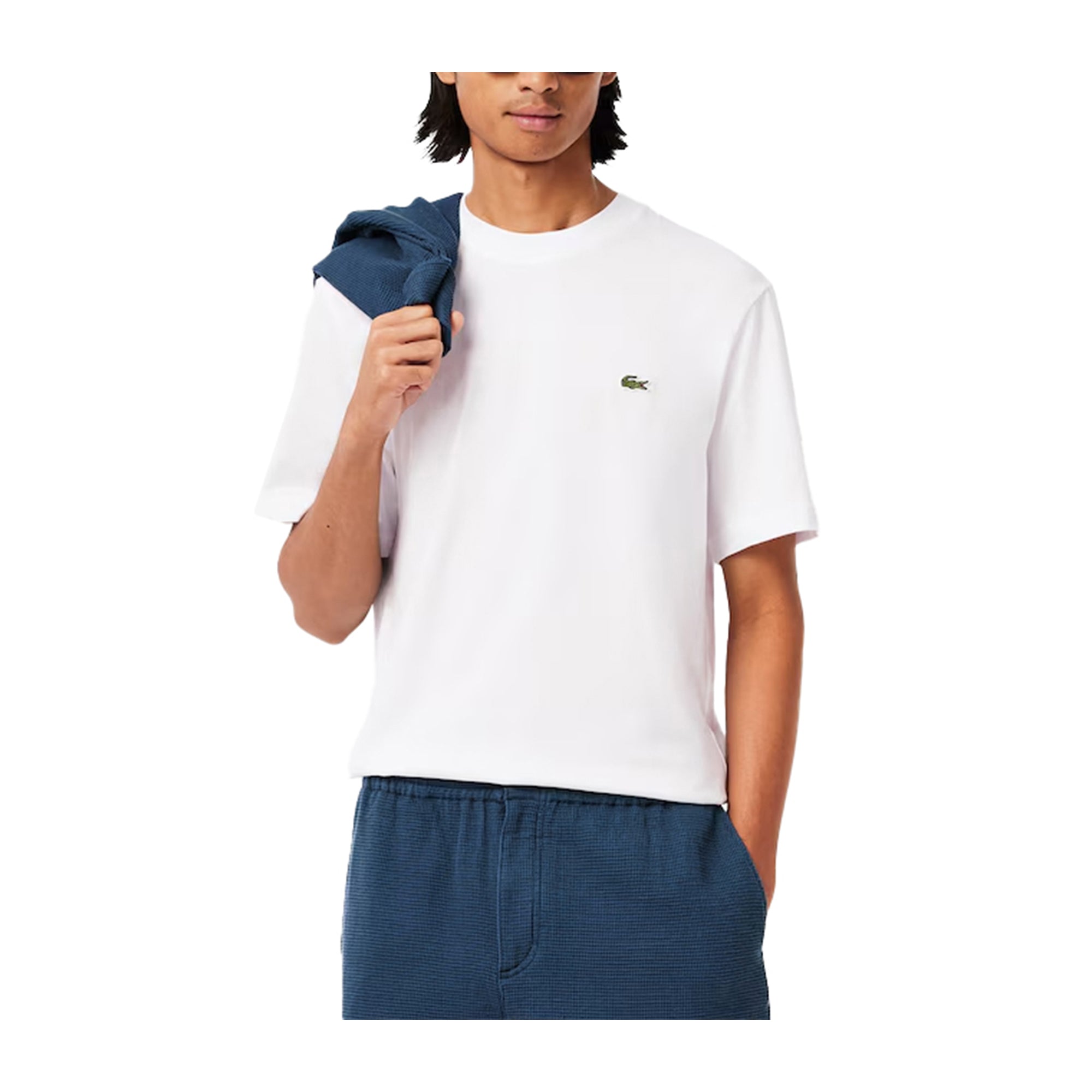 T-shirt Uomo in cotone Bianco, con logo applicato sul petto e girocollo 
