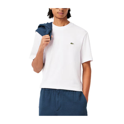 T-shirt Uomo in cotone Bianco, con logo applicato sul petto e girocollo 